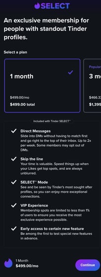 Tinder Select Plan